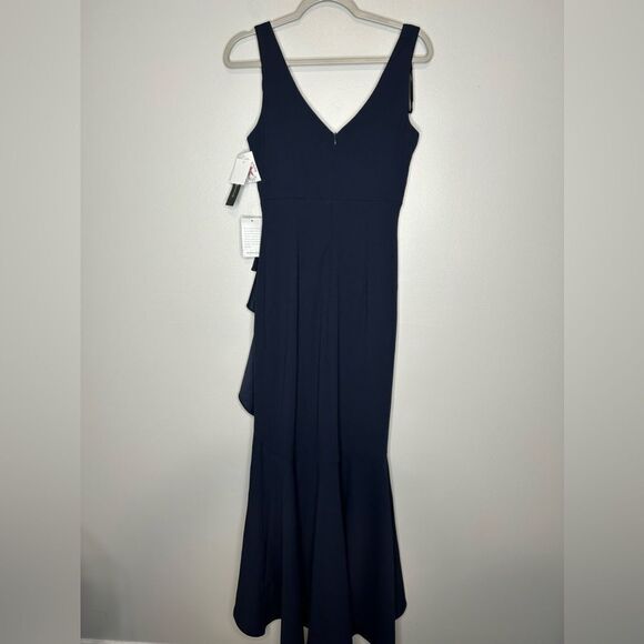 Betsy & Adam V Neck Cascade Ruffle High Low Gown NWT - Picture 4 of 5